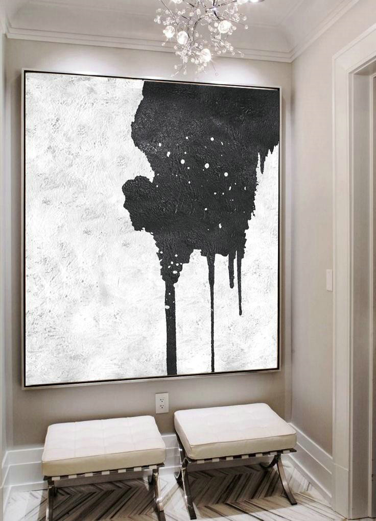 Large Abstract Art Handmade Painting,Oversized Minimal Black And White Painting - Extra Large Artwork